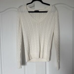 Brandy Melville Cream V-Neck Cable Knit Sweater
